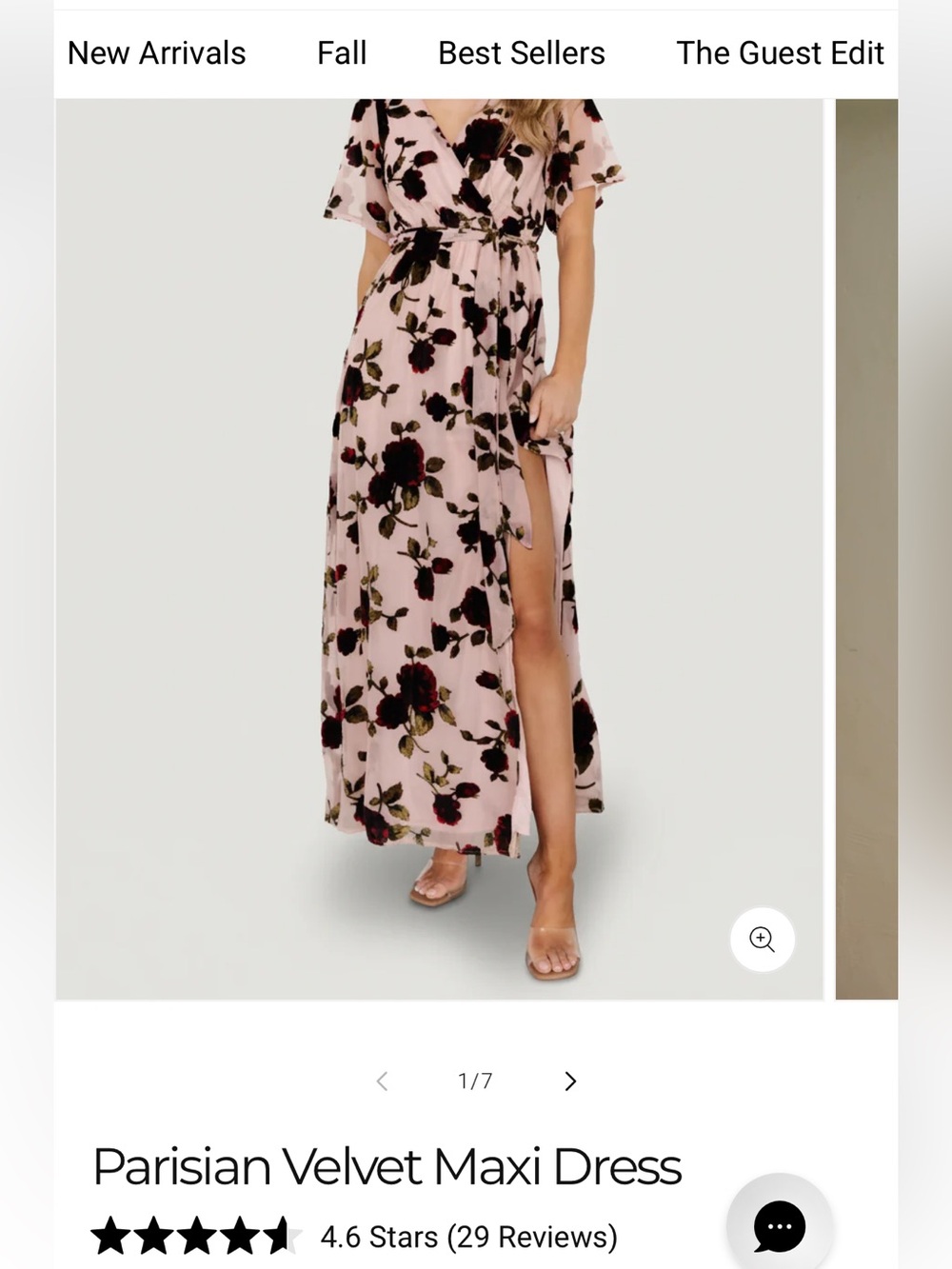 Baltic Born Parisian Velvet Blush Pink Floral Wrap Maxi Dress with Wine Blooms - Picture 2 of 9